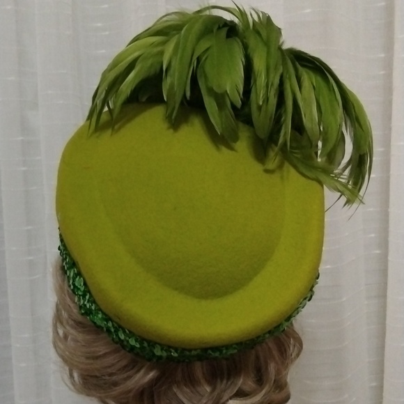 Vintage USA Stewardess Women Hat With plumes/Feathers Sequins - Picture 6 of 16